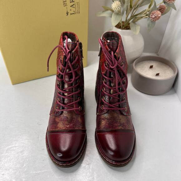 L'Artiste by Spring Step Fallinluv Leather Boot Bordeaux Multi Women 5.5-6 NWB - Picture 5 of 11